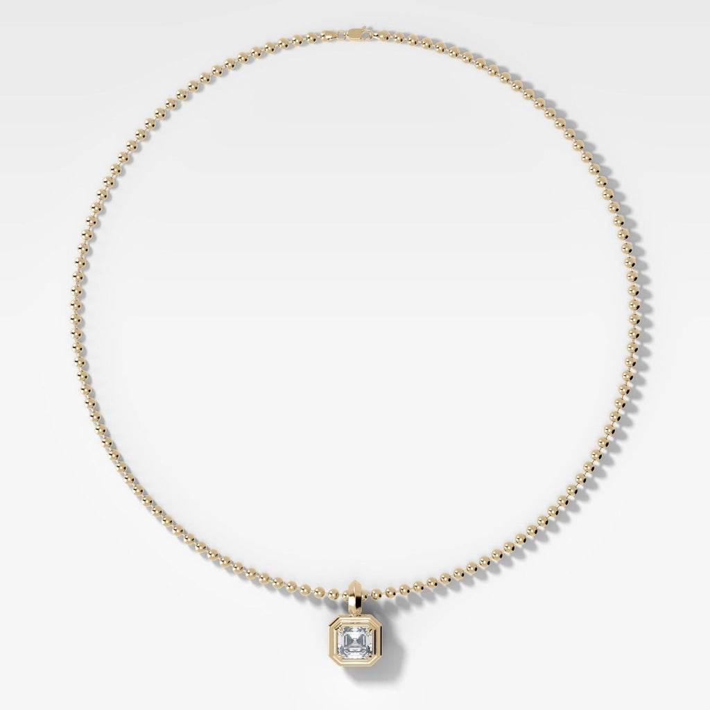 Double Bezel Asscher Attachable Diamond Pendant With Beaded Chain (3mm)