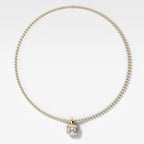 Double Bezel Asscher Attachable Diamond Pendant With Beaded Chain (3mm)