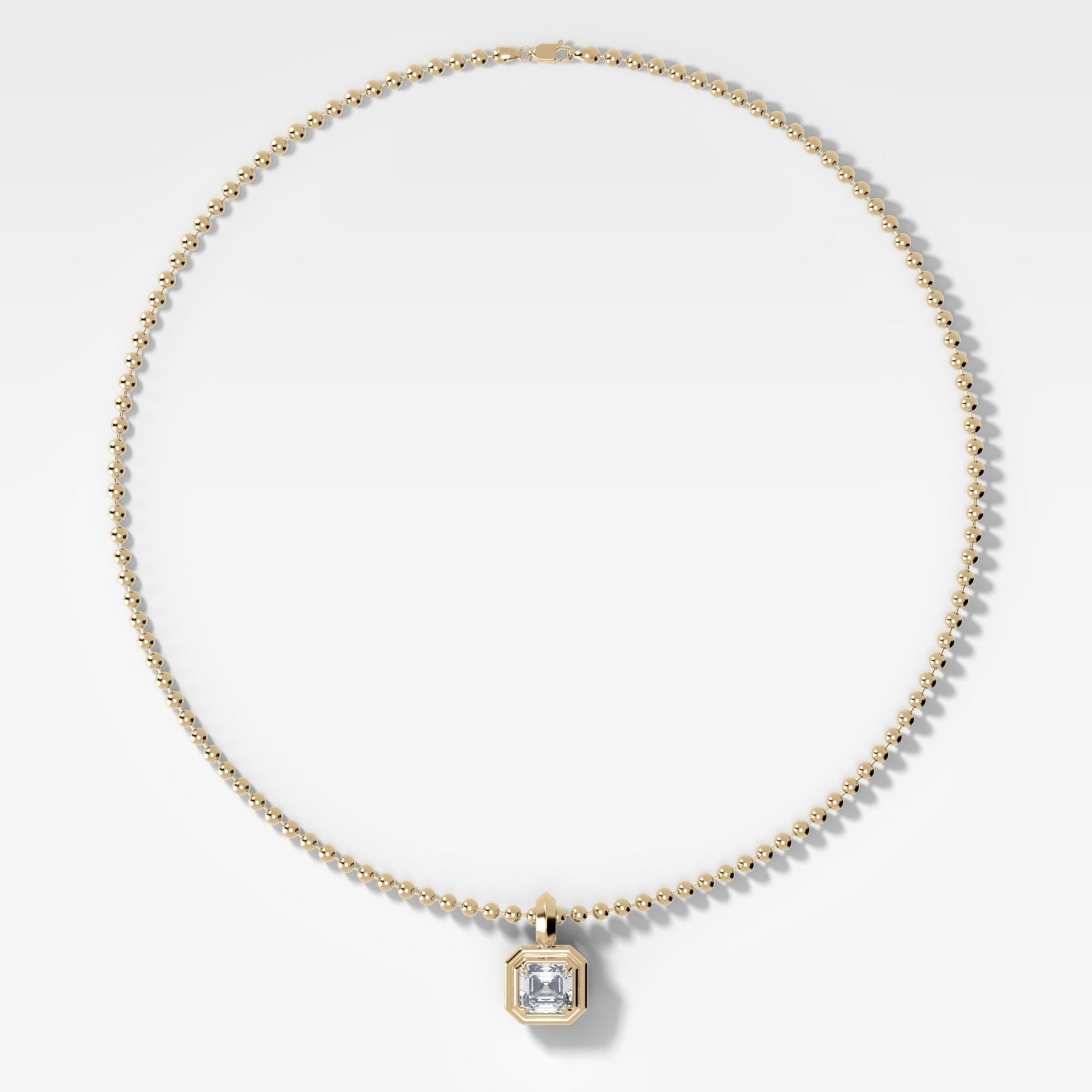 Double Bezel Asscher Attachable Diamond Pendant With Beaded Chain (3mm)
