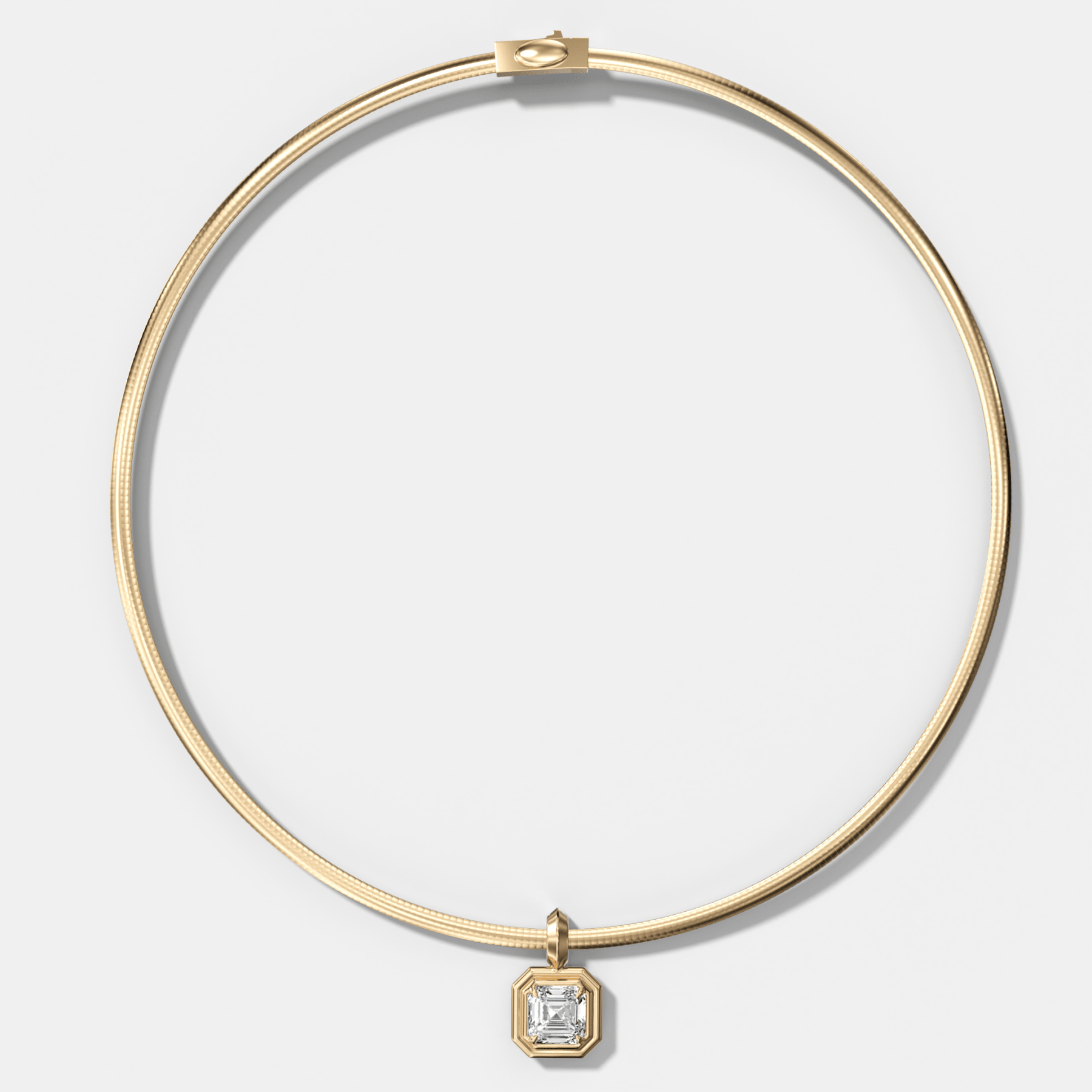 Double Bezel Asscher Attachable Diamond Pendant With Reversible Omega Chain (3mm)