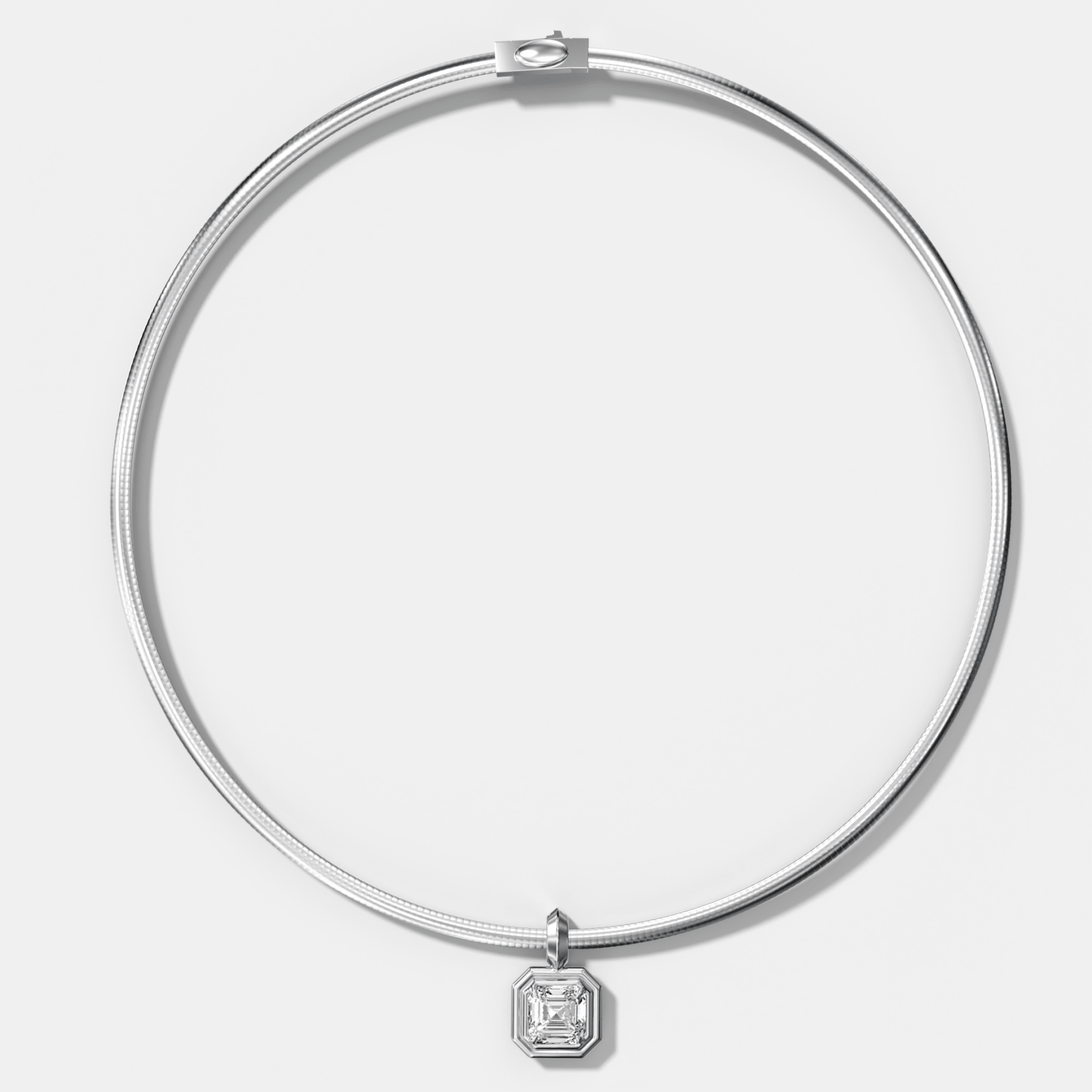 Double Bezel Asscher Attachable Diamond Pendant With Reversible Omega Chain (3mm)
