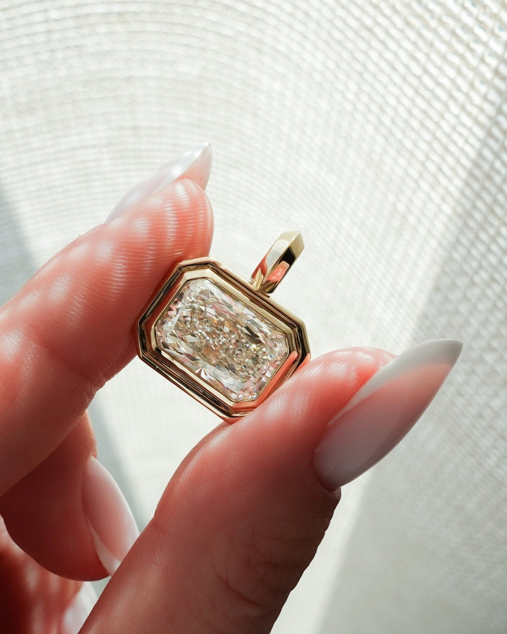Double Bezel East West Attachable Pendant with 7.00ct Lab Grown Elongated Radiant Cut Diamond