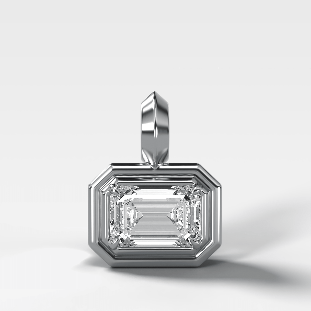 Double Bezel East West Elongated Radiant Attachable Diamond Pendant