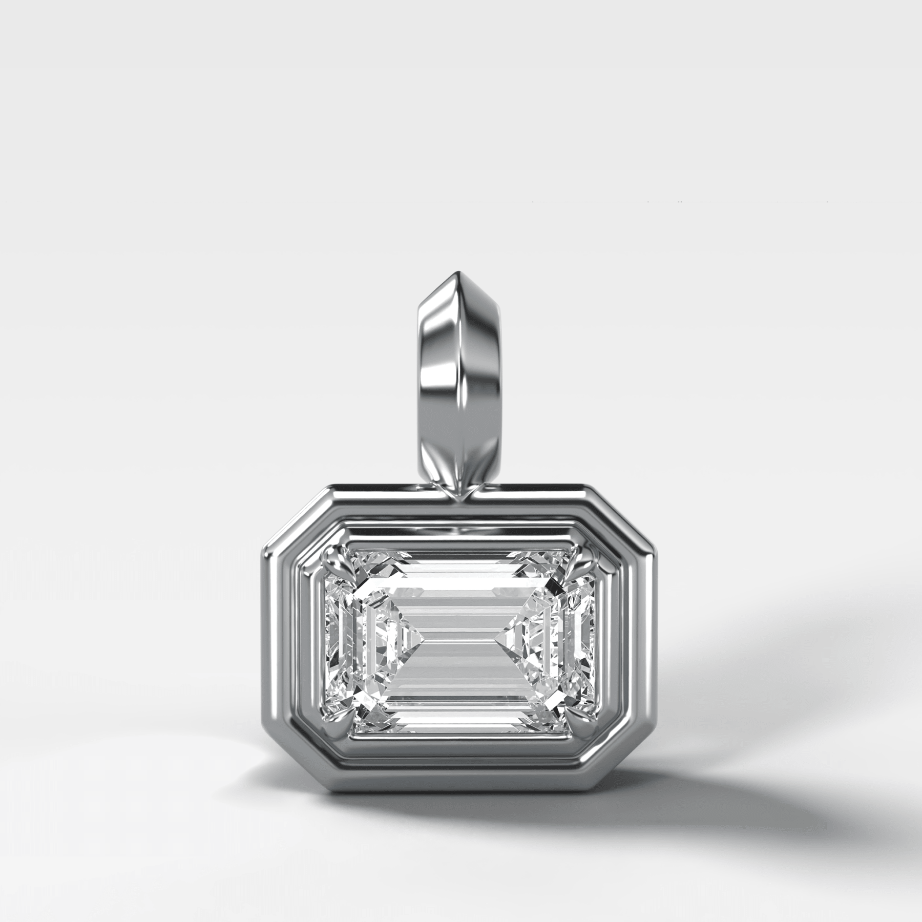 Double Bezel East West Elongated Radiant Attachable Diamond Pendant