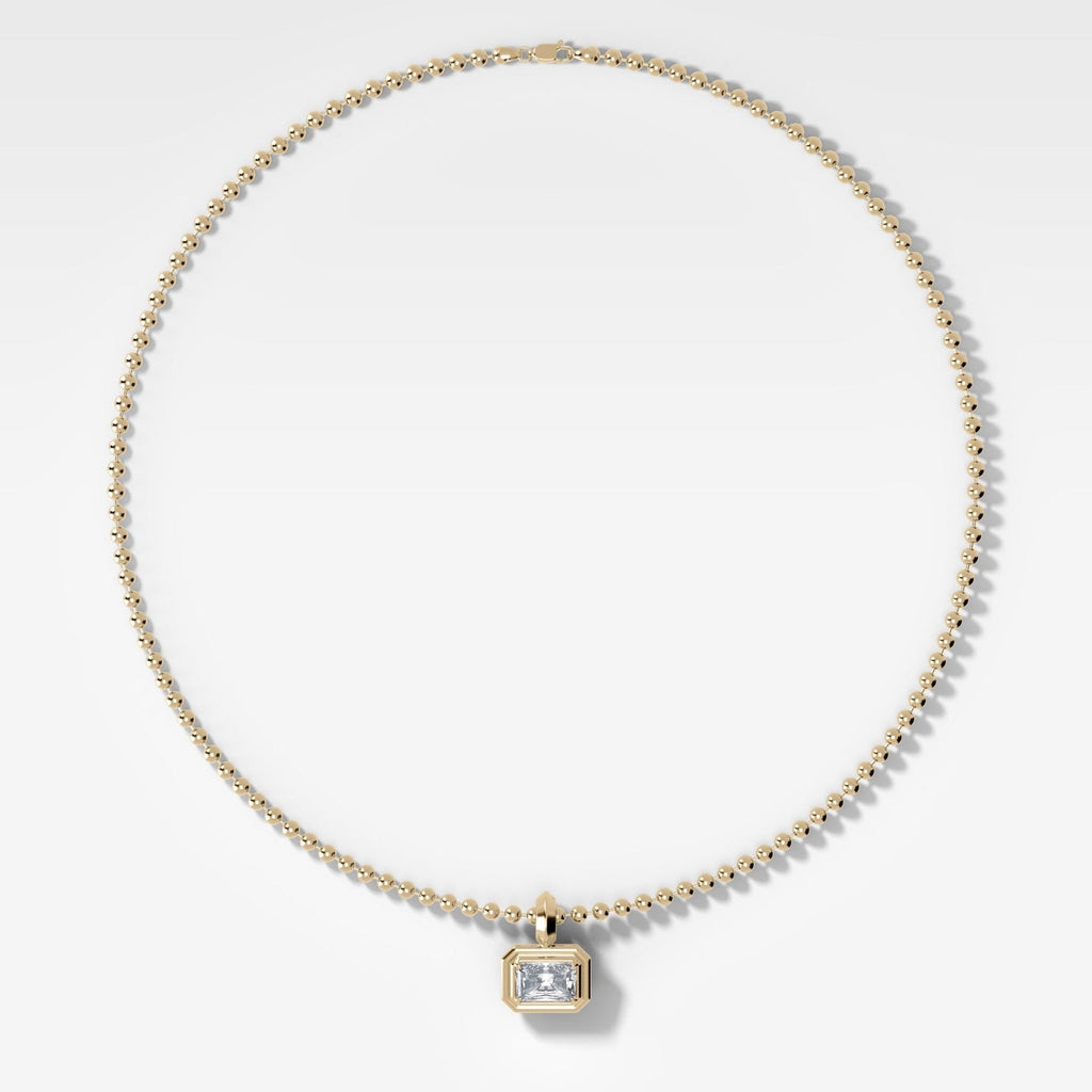 Double Bezel East West Elongated Radiant Attachable Diamond Pendant With Beaded Chain (3mm)