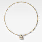 Double Bezel East West Elongated Radiant Attachable Diamond Pendant With Beaded Chain (3mm)
