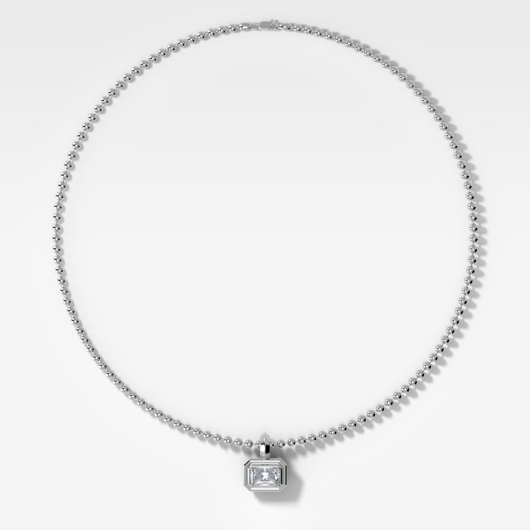 Double Bezel East West Elongated Radiant Attachable Diamond Pendant With Beaded Chain (3mm)