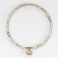Double Bezel East West Elongated Radiant Attachable Diamond Pendant With Paperclip Chain (6.2mm)