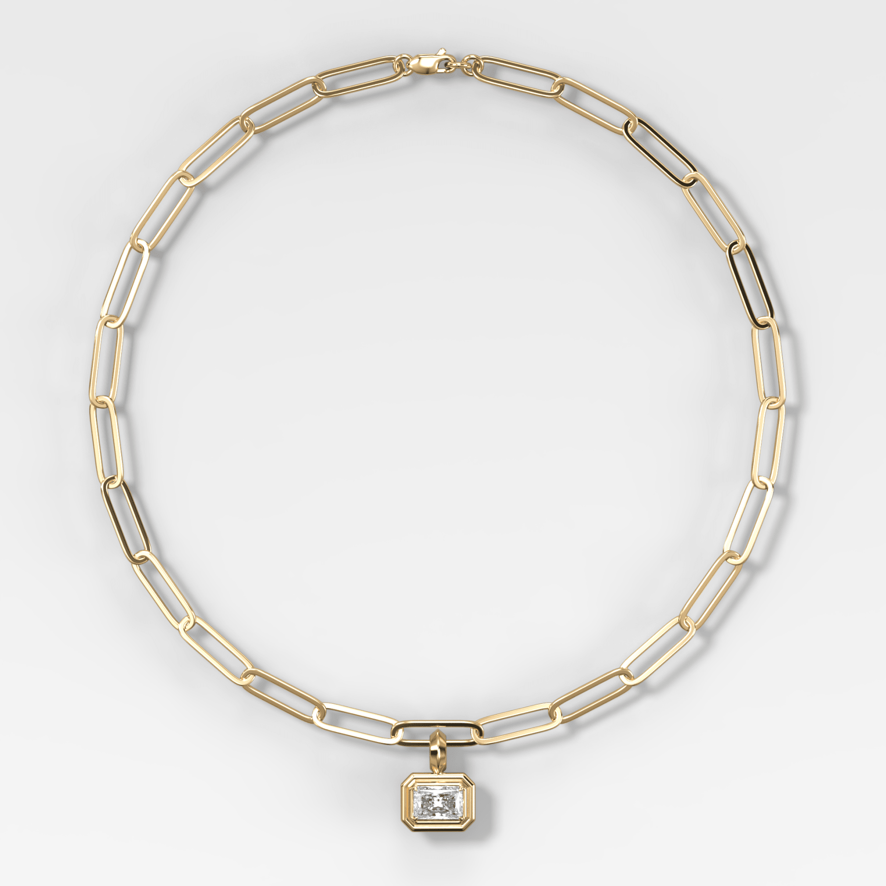 Double Bezel East West Elongated Radiant Attachable Diamond Pendant With Paperclip Chain (6.2mm)