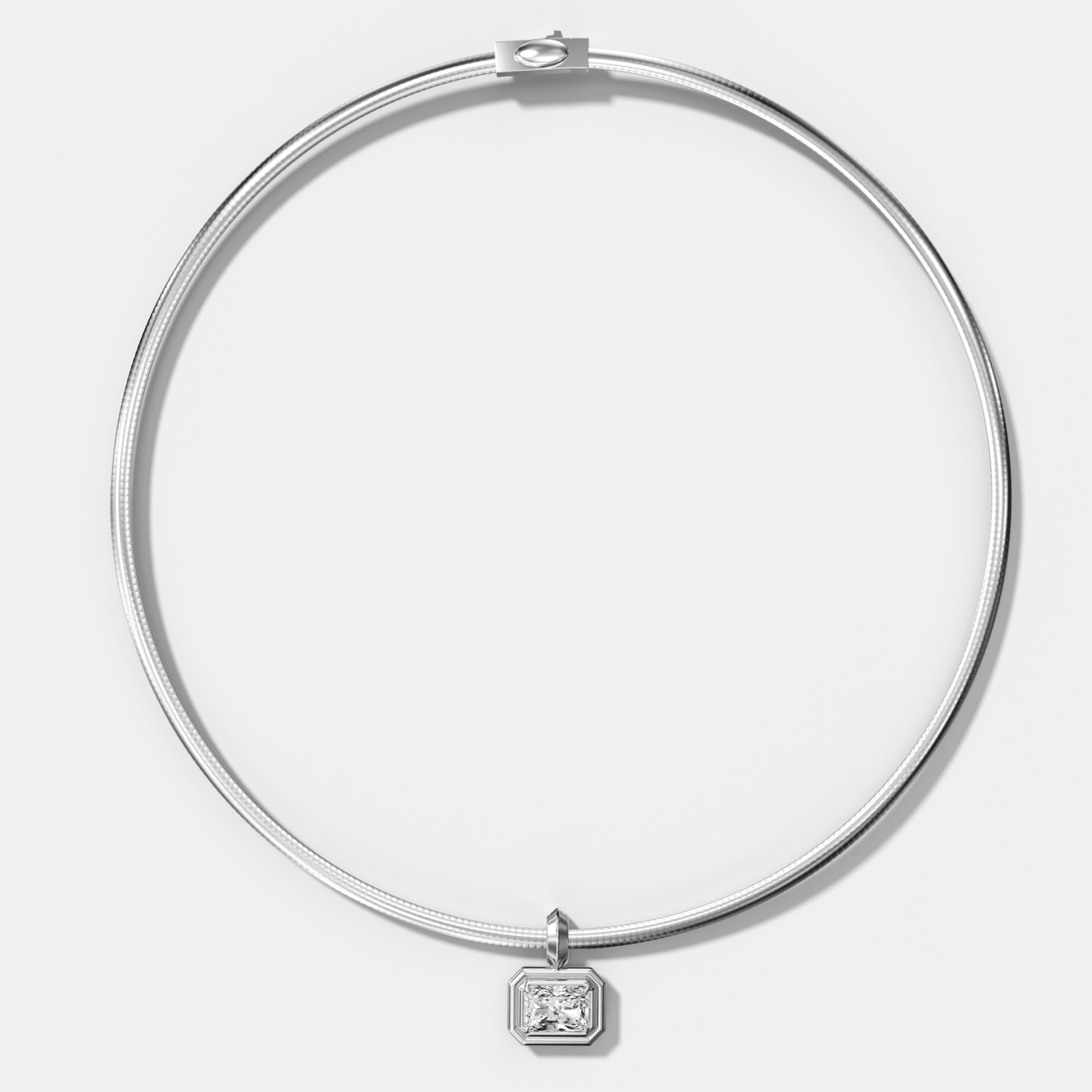 Double Bezel East West Elongated Radiant Attachable Diamond Pendant With Reversible Omega Chain (3mm)