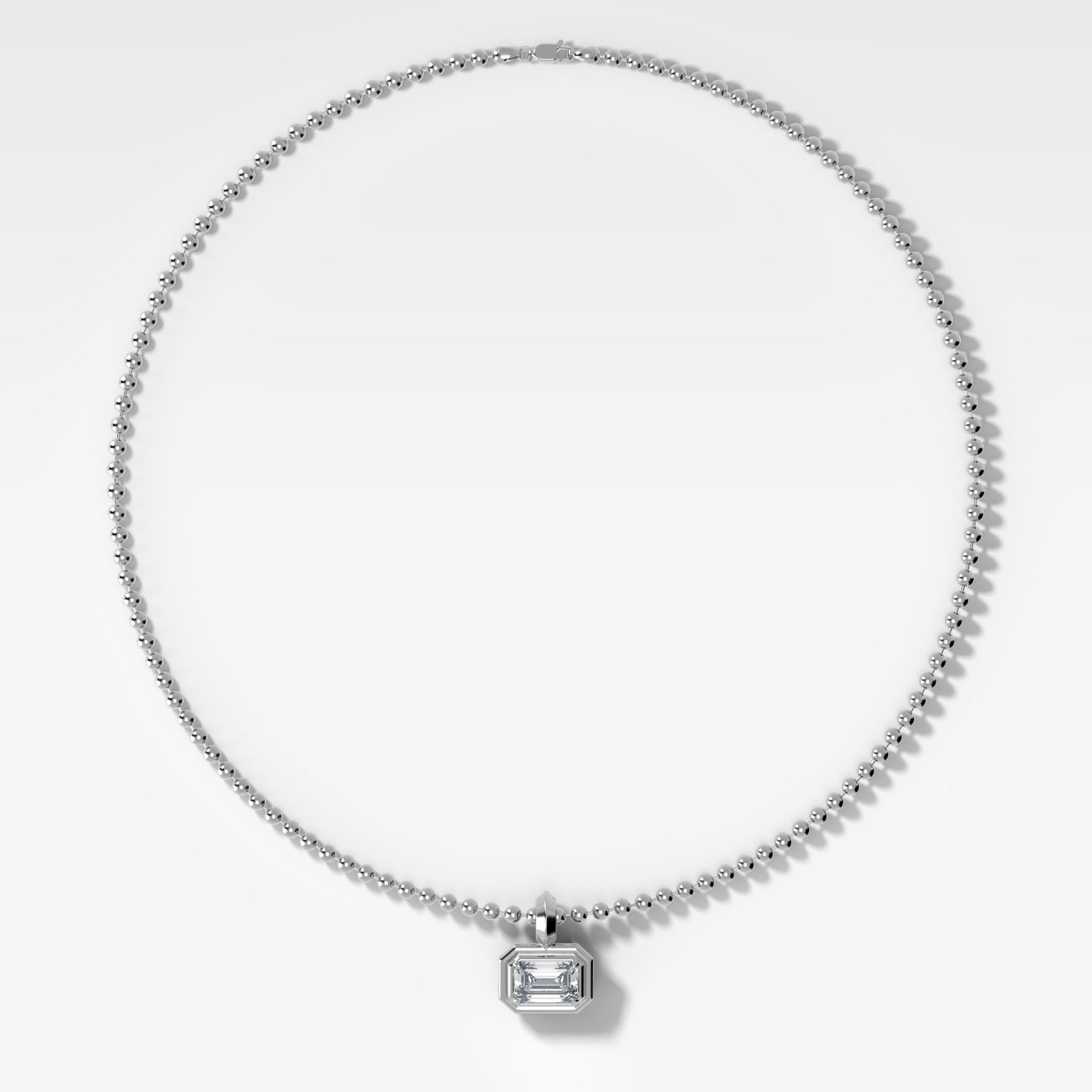 Double Bezel East West Emerald Attachable Diamond Pendant With Beaded Chain (3mm)