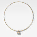 Double Bezel East West Emerald Attachable Diamond Pendant With Beaded Chain (3mm)
