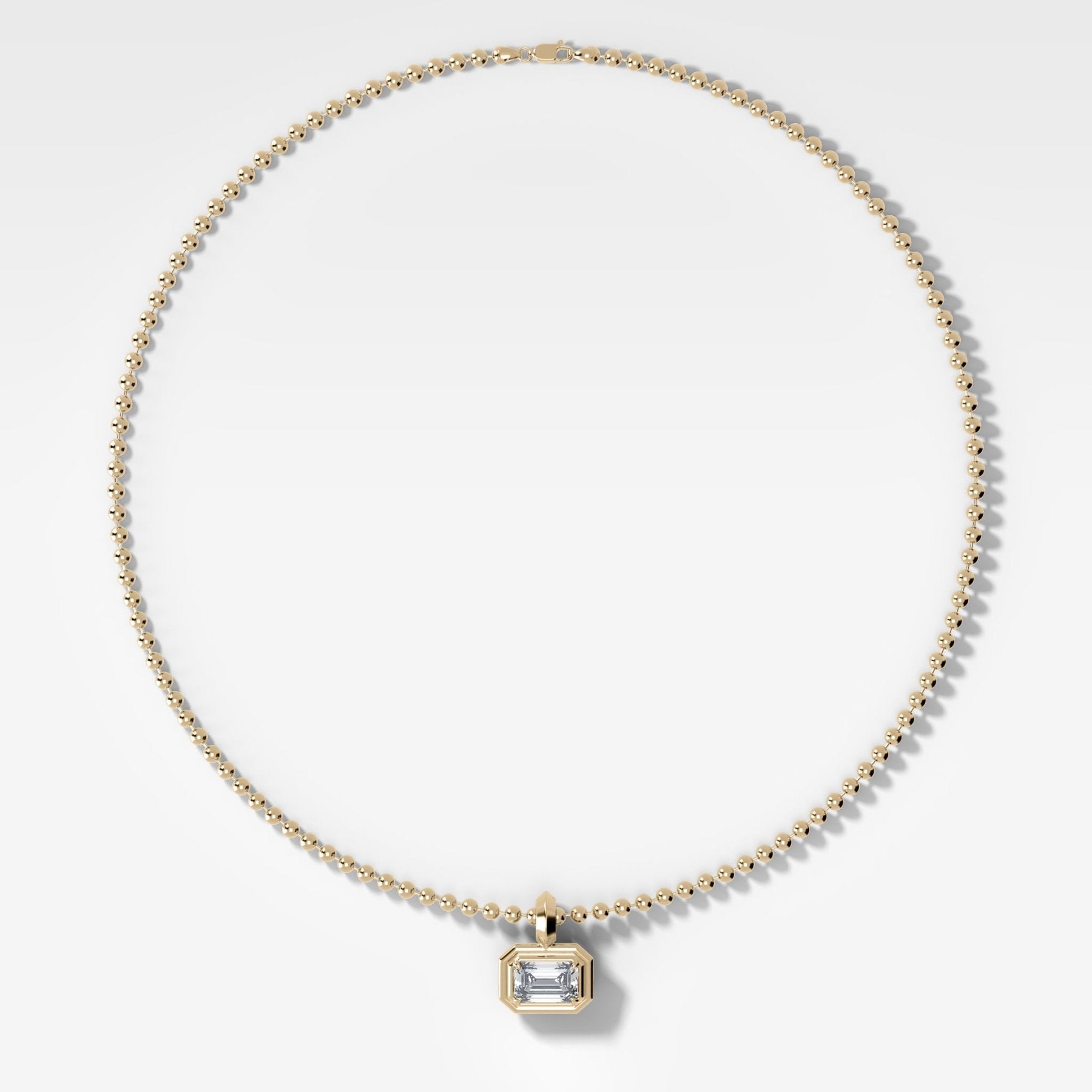 Double Bezel East West Emerald Attachable Diamond Pendant With Beaded Chain (3mm)