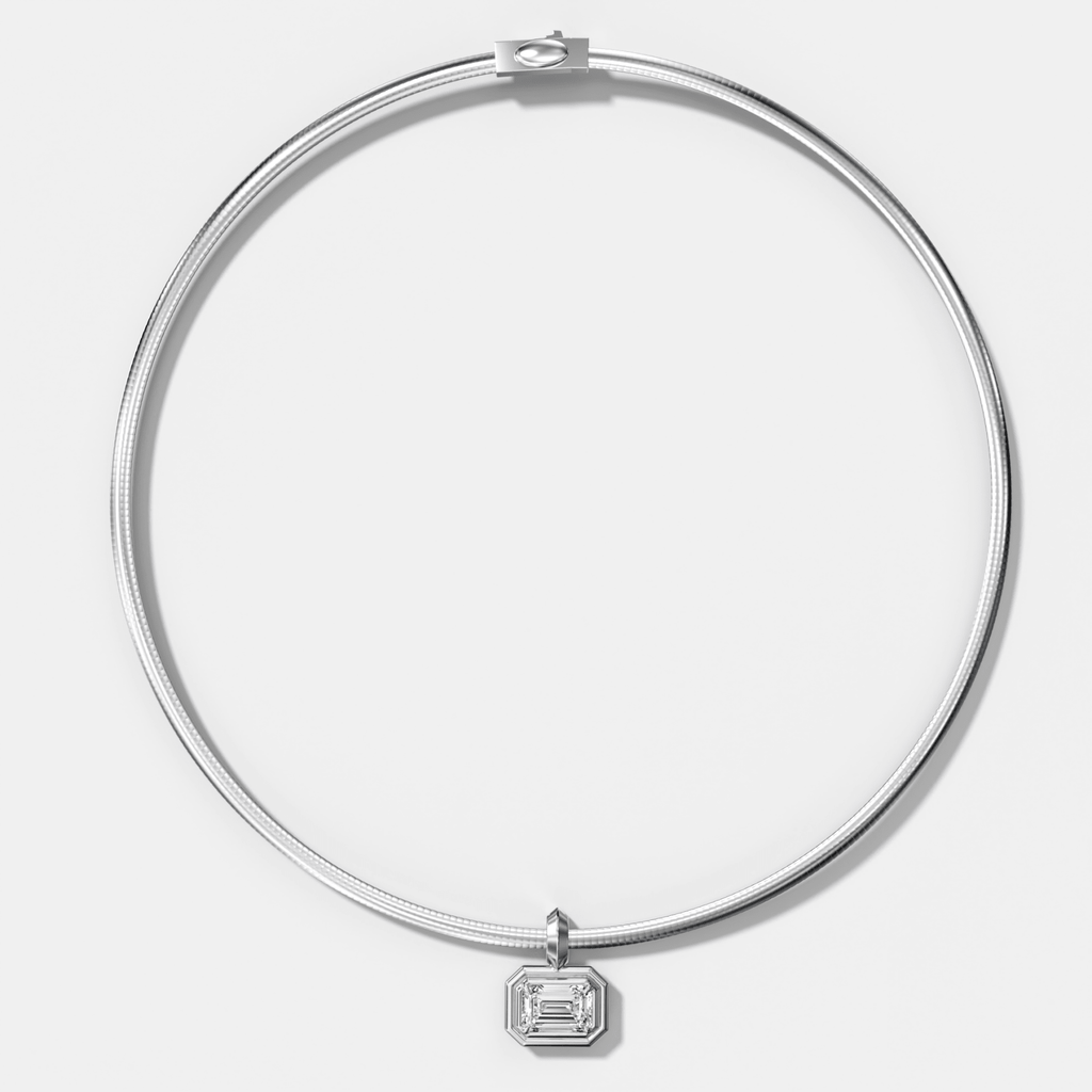 Double Bezel East West Emerald Attachable Diamond Pendant With Reversible Omega Chain (3mm)