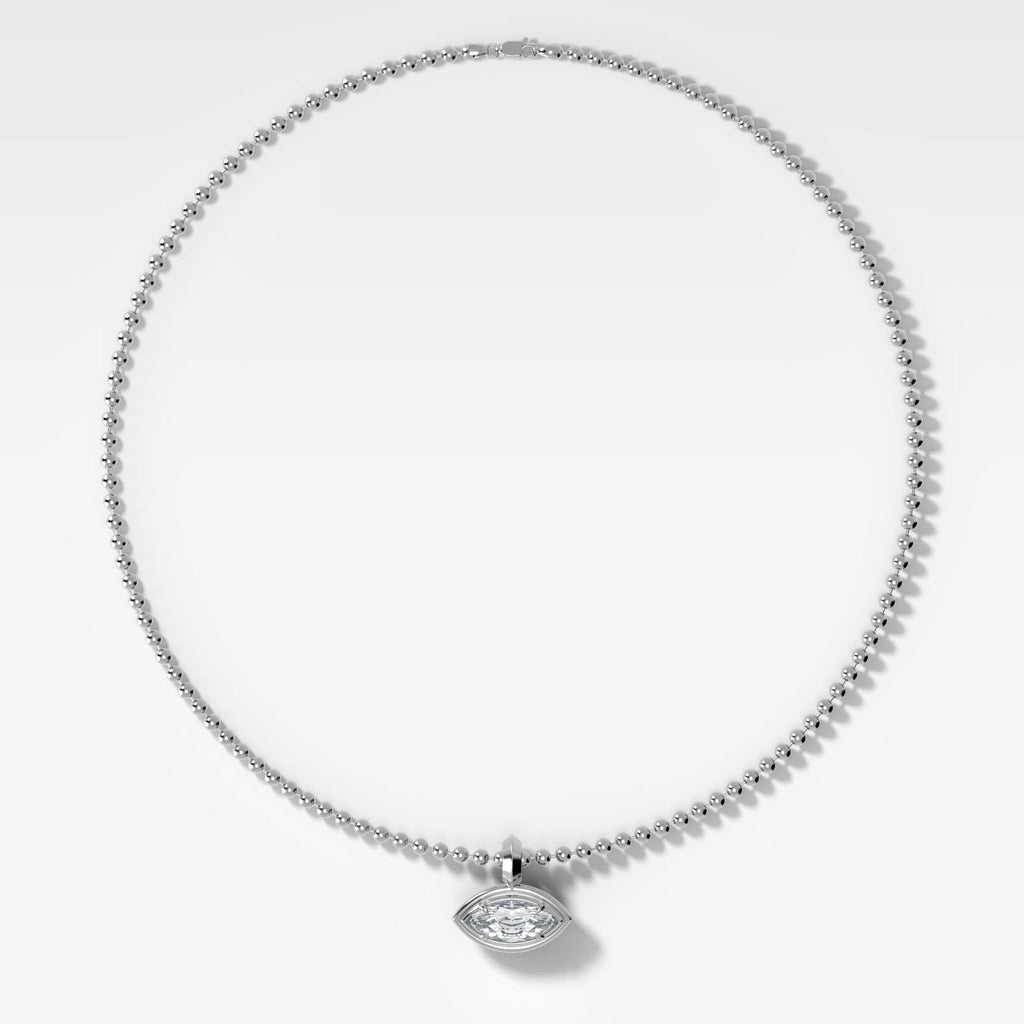 Double Bezel East West Marquise Attachable Diamond Pendant With Beaded Chain (3mm)