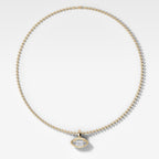 Double Bezel East West Marquise Attachable Diamond Pendant With Beaded Chain (3mm)