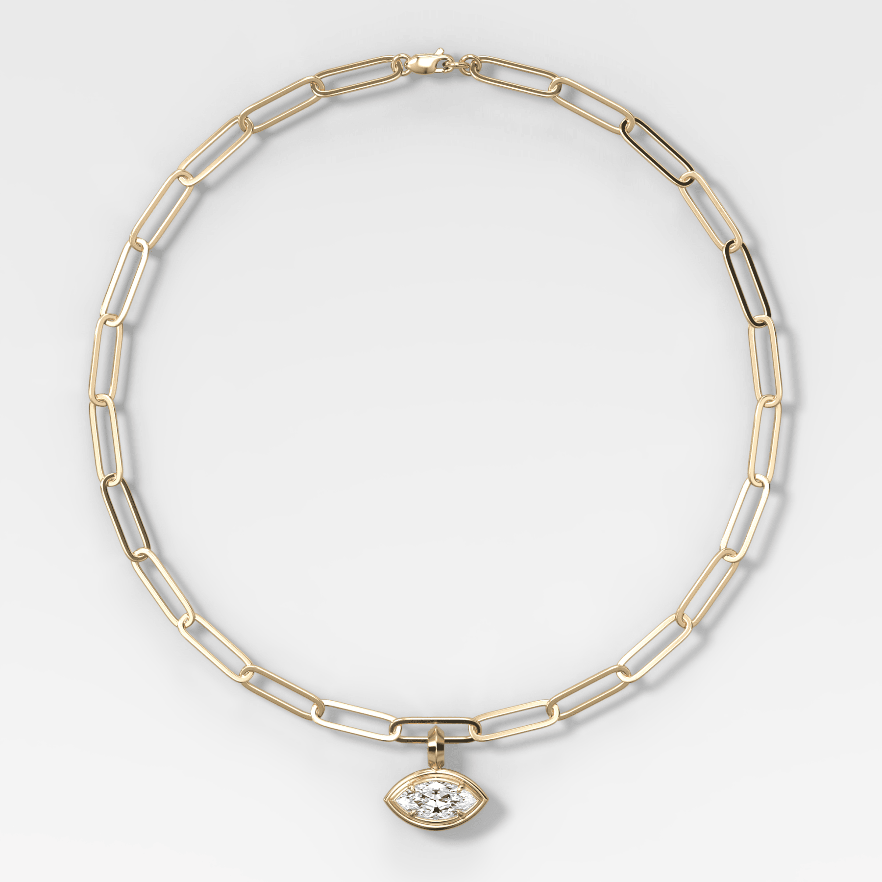 Double Bezel East West Marquise Attachable Diamond Pendant With Paperclip Chain (6.2mm)