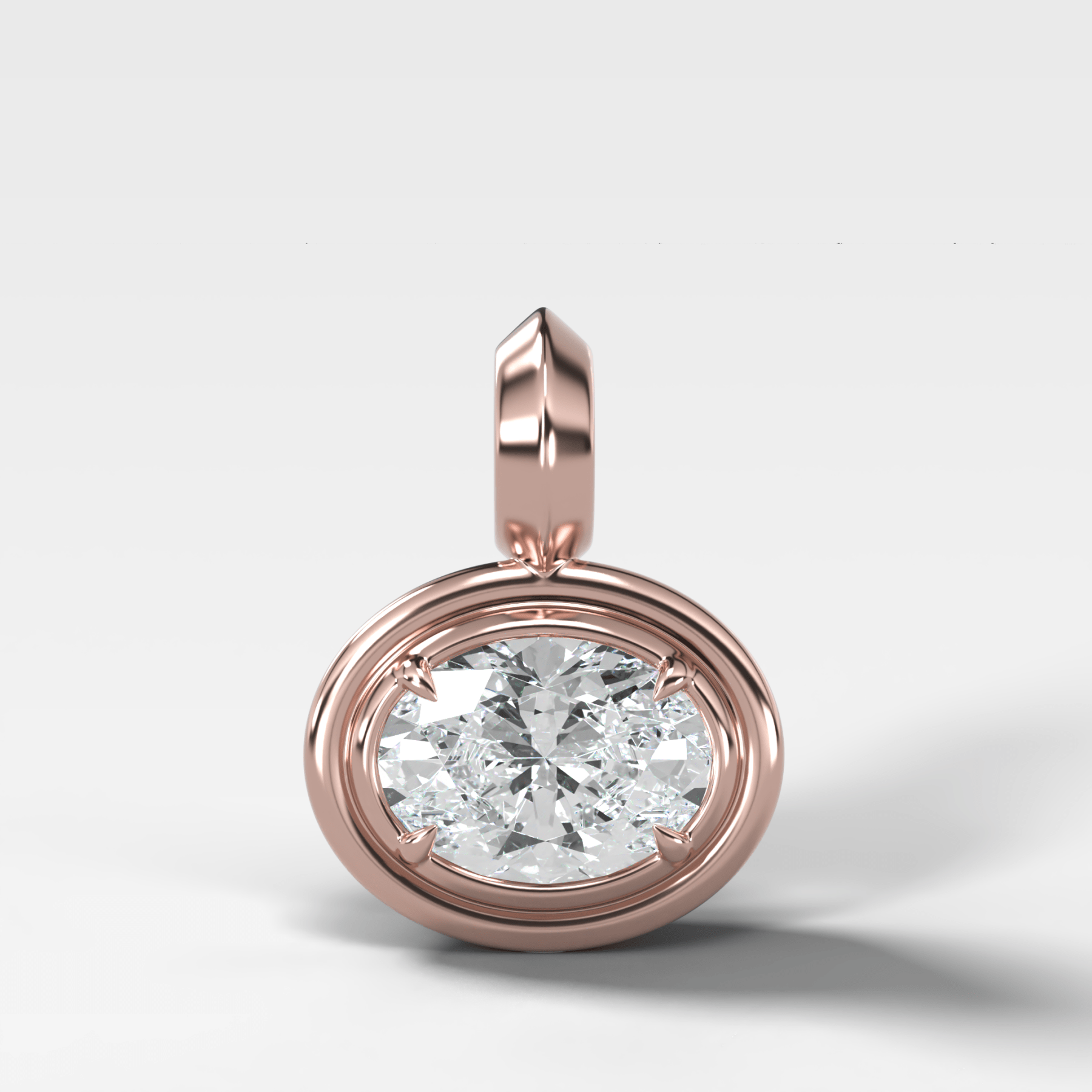 Double Bezel East West Oval Attachable Diamond Pendant