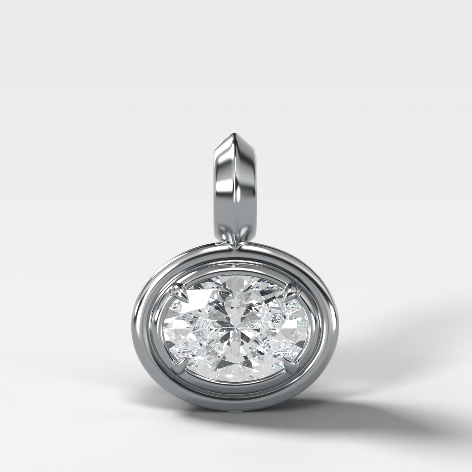 Double Bezel East West Oval Attachable Diamond Pendant