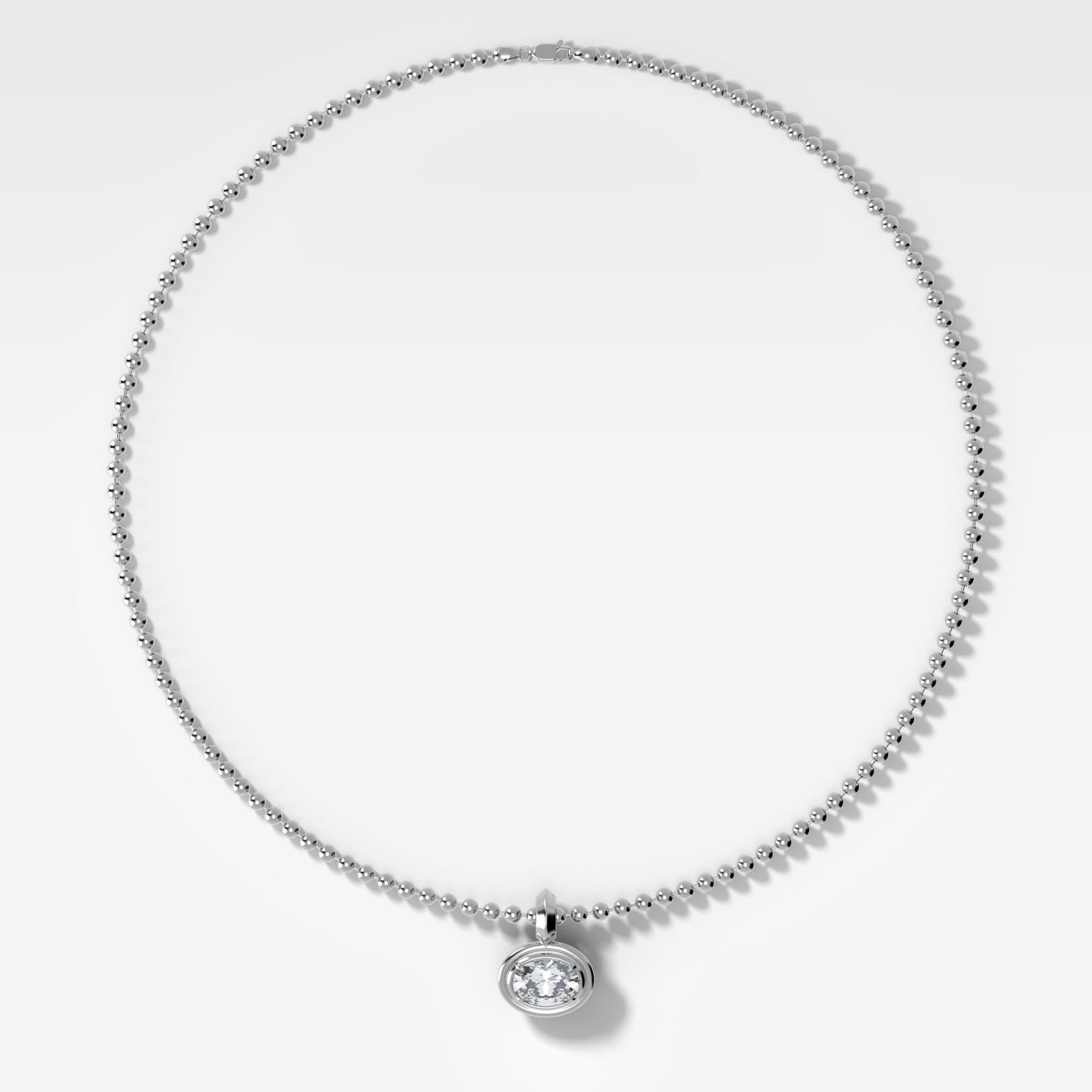 Double Bezel East West Oval Attachable Diamond Pendant With Beaded Chain (3mm)