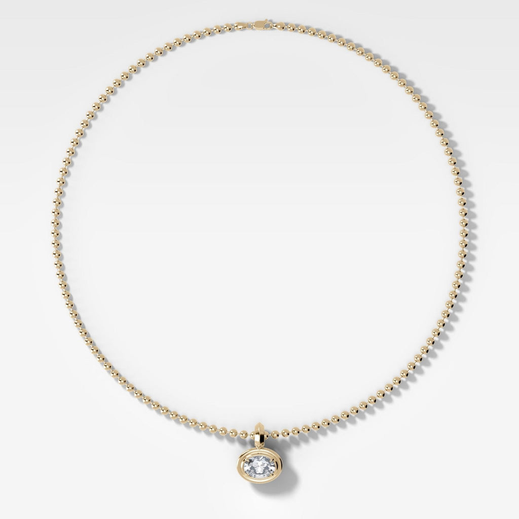 Double Bezel East West Oval Attachable Diamond Pendant With Beaded Chain (3mm)