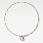 Double Bezel East West Oval Attachable Diamond Pendant With Beaded Chain (3mm)