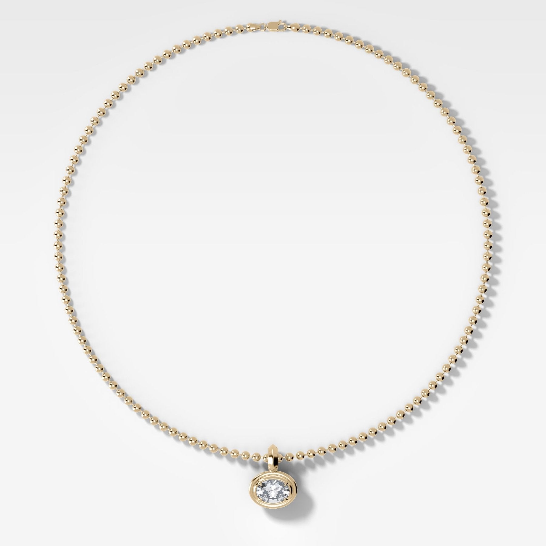 Double Bezel East West Oval Attachable Diamond Pendant With Beaded Chain (3mm)