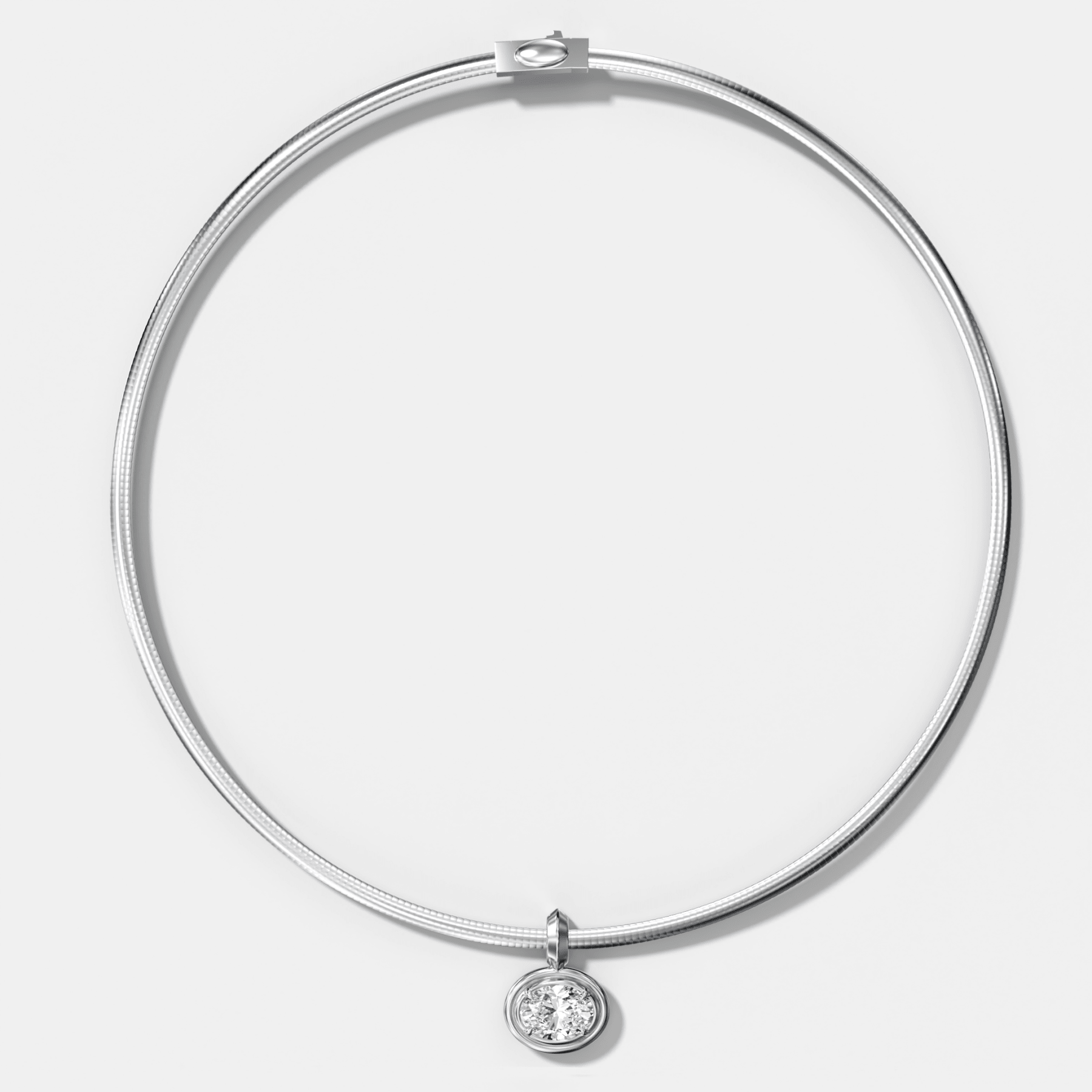 Double Bezel East West Oval Attachable Diamond Pendant With Reversible Omega Chain (3mm)
