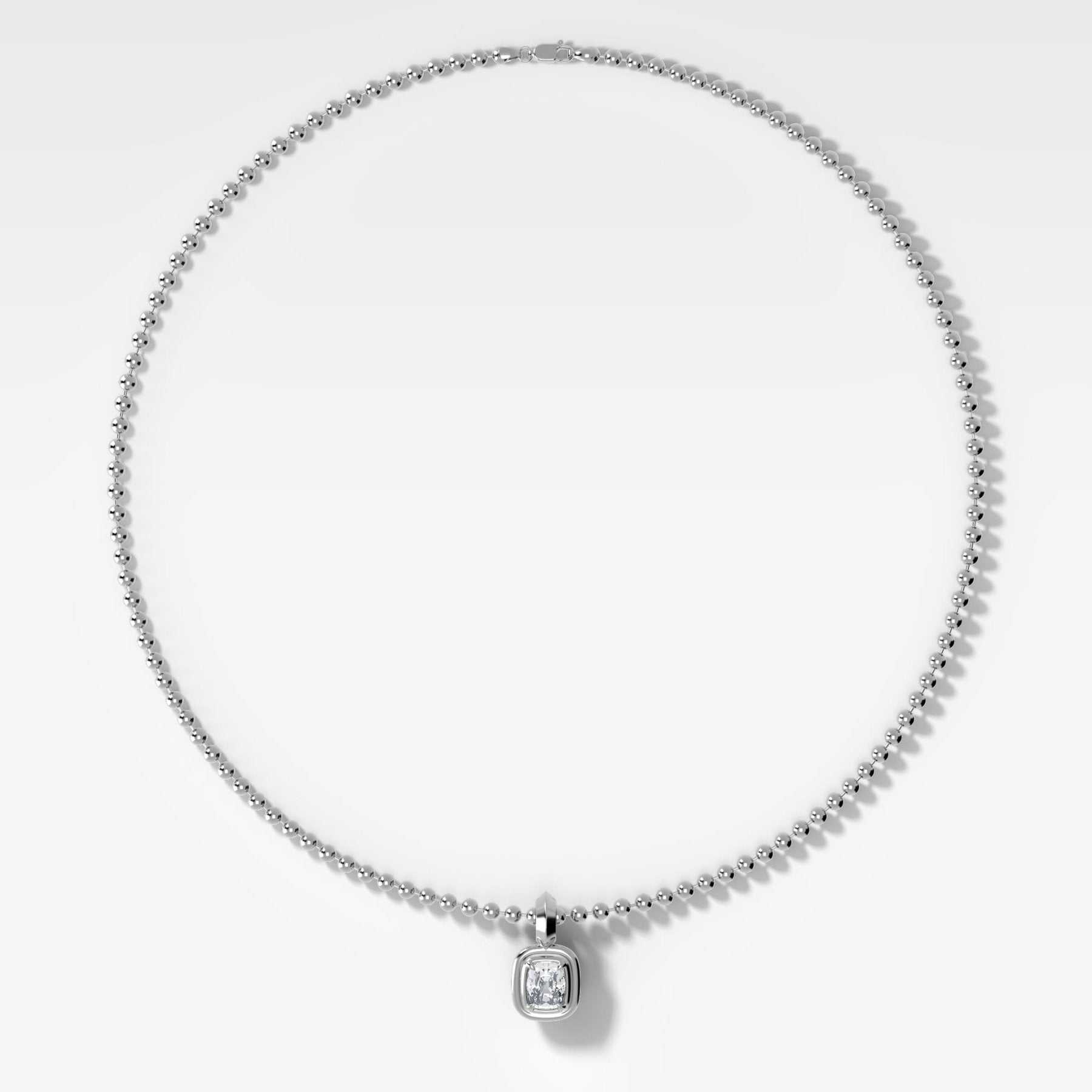 Double Bezel Elongated Cushion Attachable Diamond Pendant With Beaded Chain (3mm)