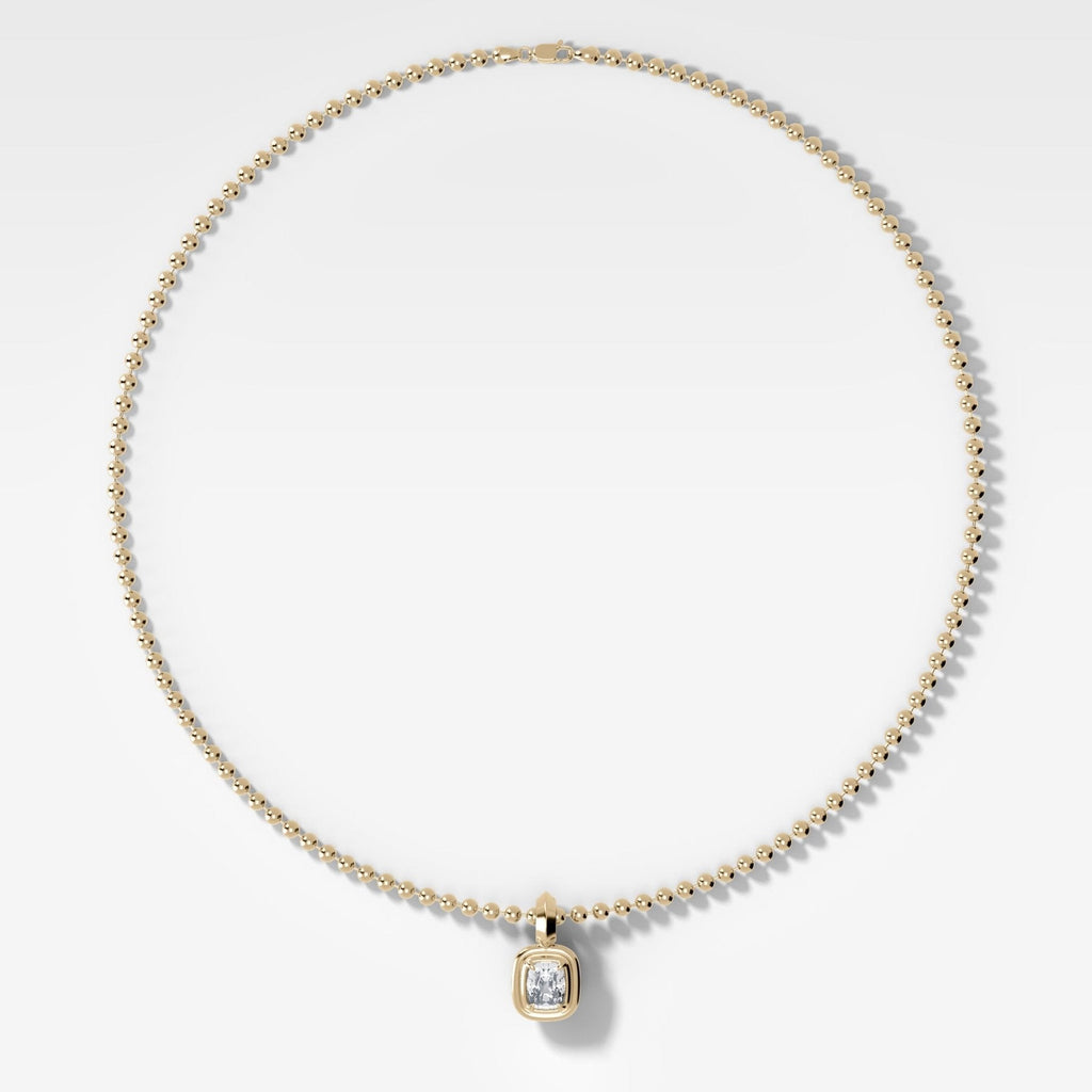 Double Bezel Elongated Cushion Attachable Diamond Pendant With Beaded Chain (3mm)