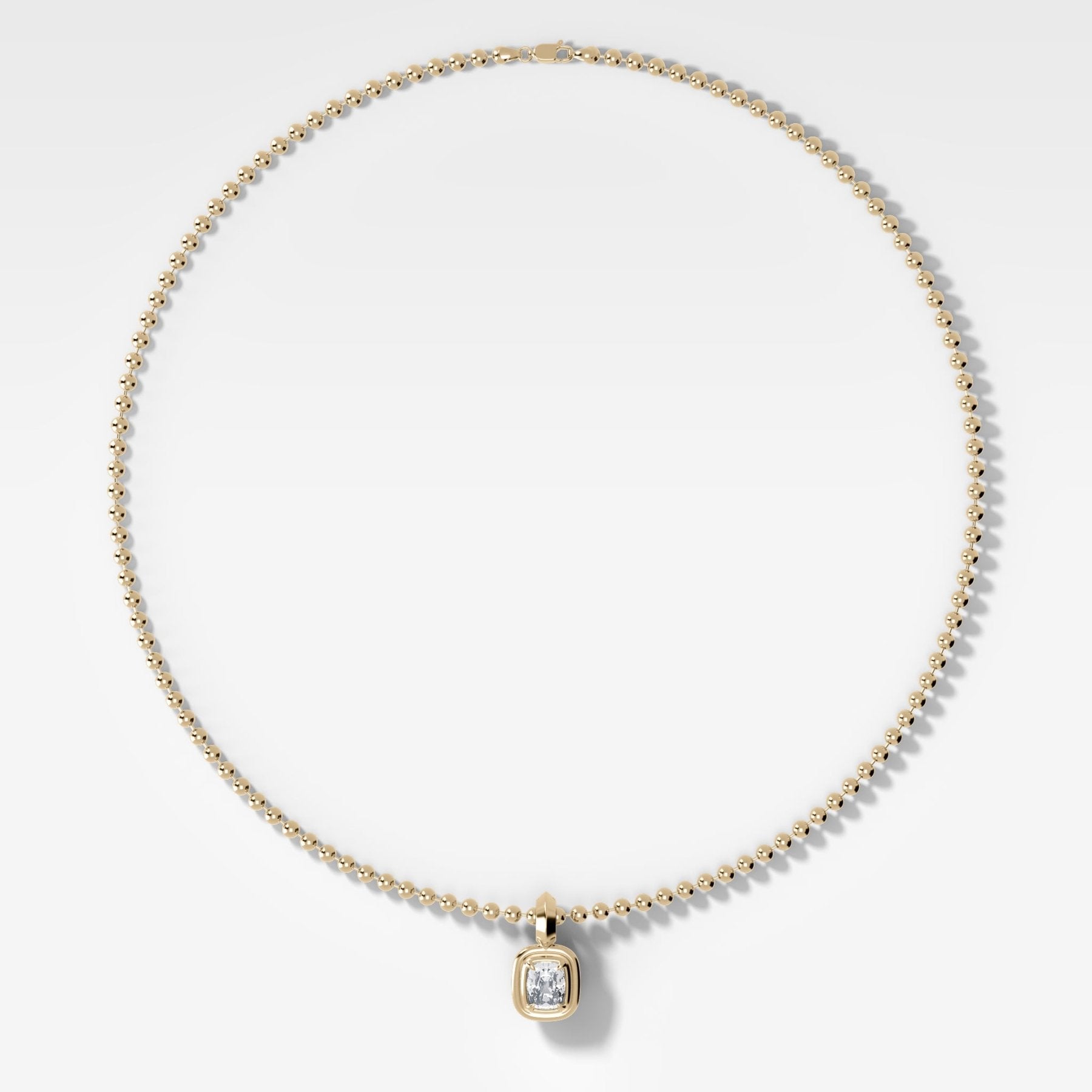 Double Bezel Elongated Cushion Attachable Diamond Pendant With Beaded Chain (3mm)