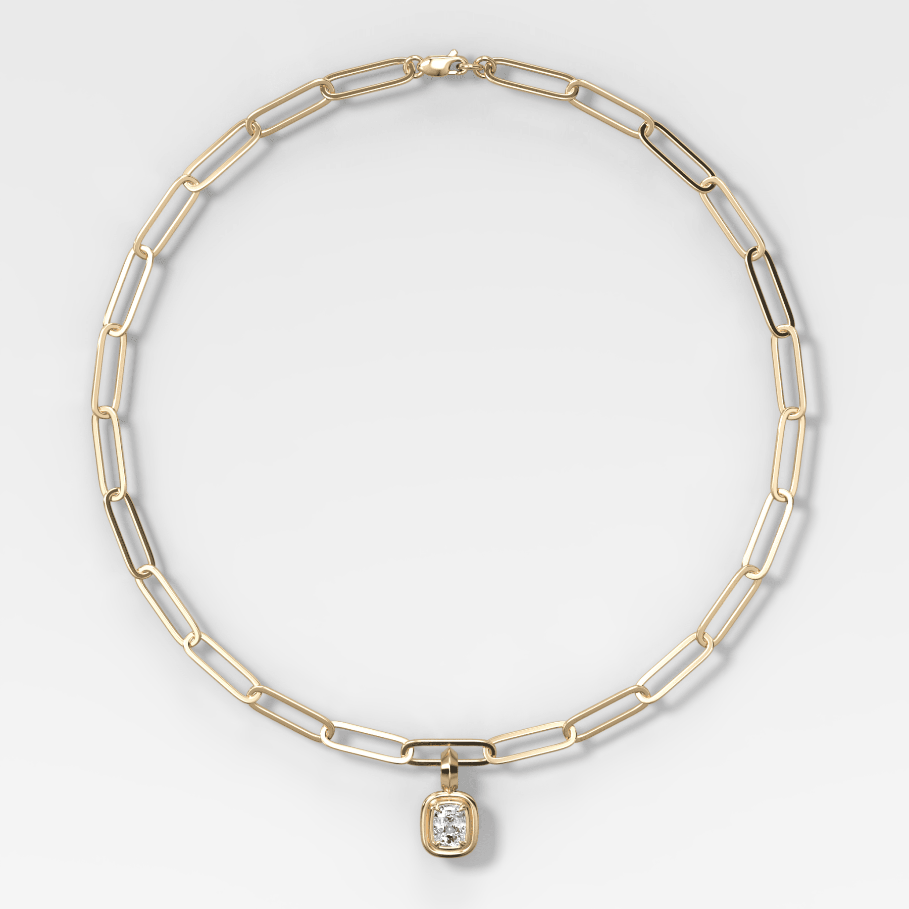 Double Bezel Elongated Cushion Attachable Diamond Pendant With Paperclip Chain (6.2mm)