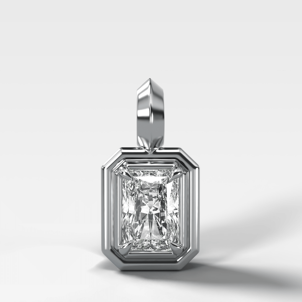 Double Bezel Elongated Radiant Attachable Diamond Pendant