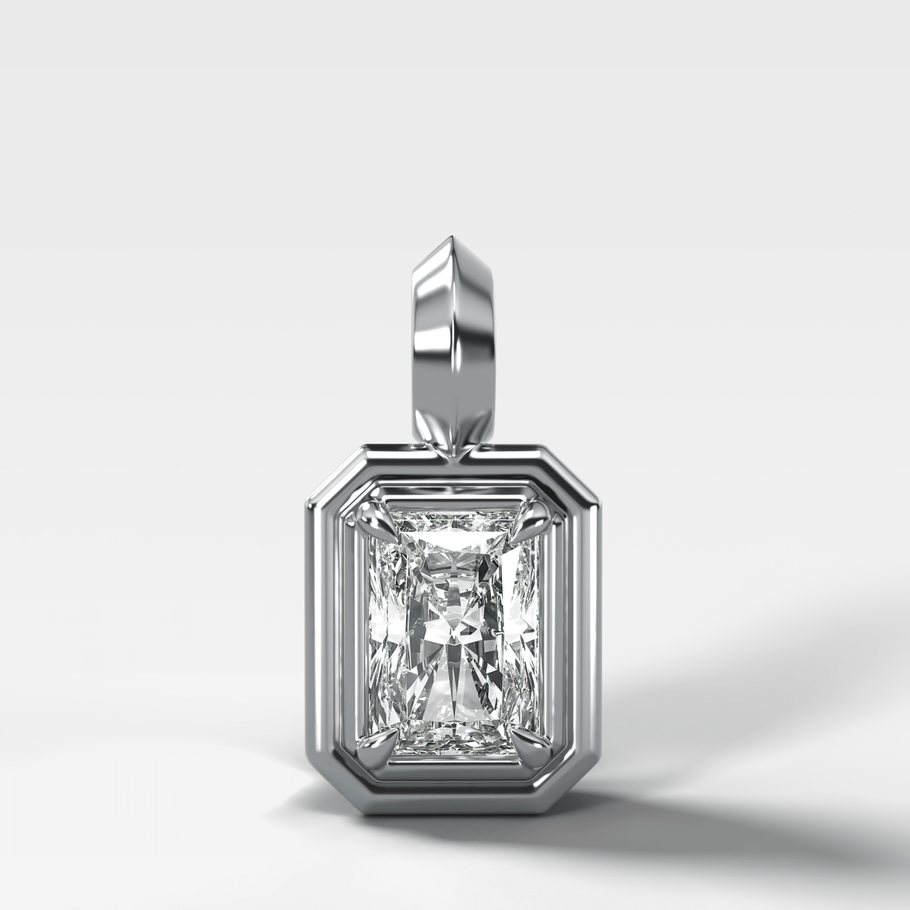 Double Bezel Elongated Radiant Attachable Diamond Pendant