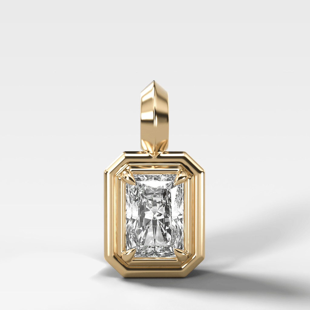 Double Bezel Elongated Radiant Attachable Diamond Pendant