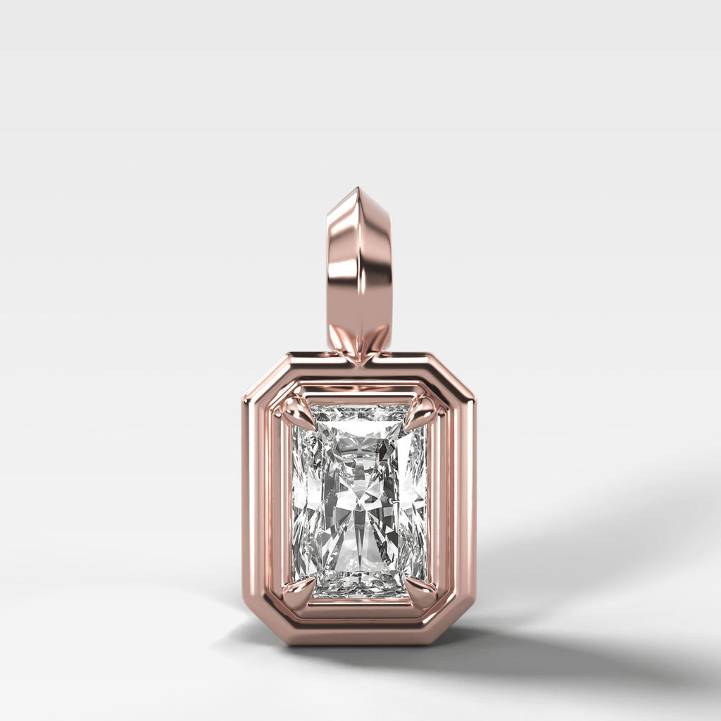 Double Bezel Elongated Radiant Attachable Diamond Pendant