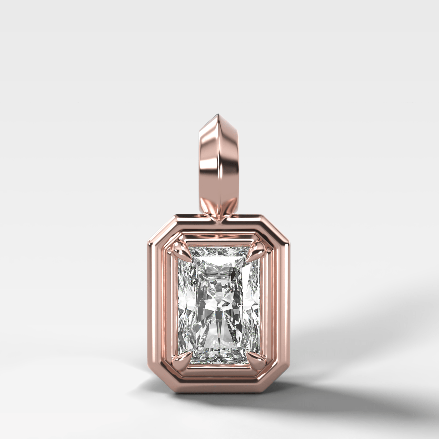 Double Bezel Elongated Radiant Attachable Diamond Pendant
