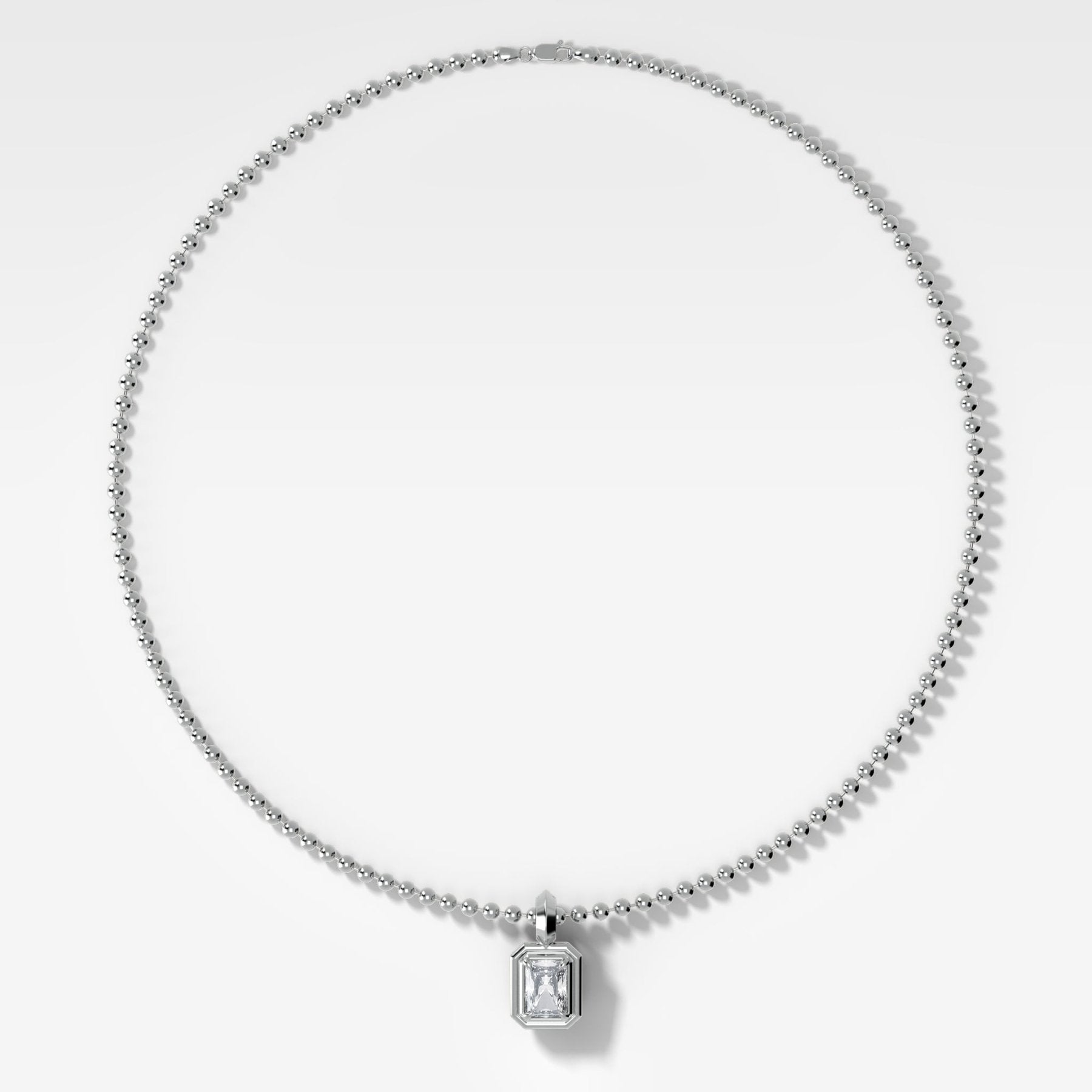 Double Bezel Elongated Radiant Attachable Diamond Pendant With Beaded Chain (3mm)
