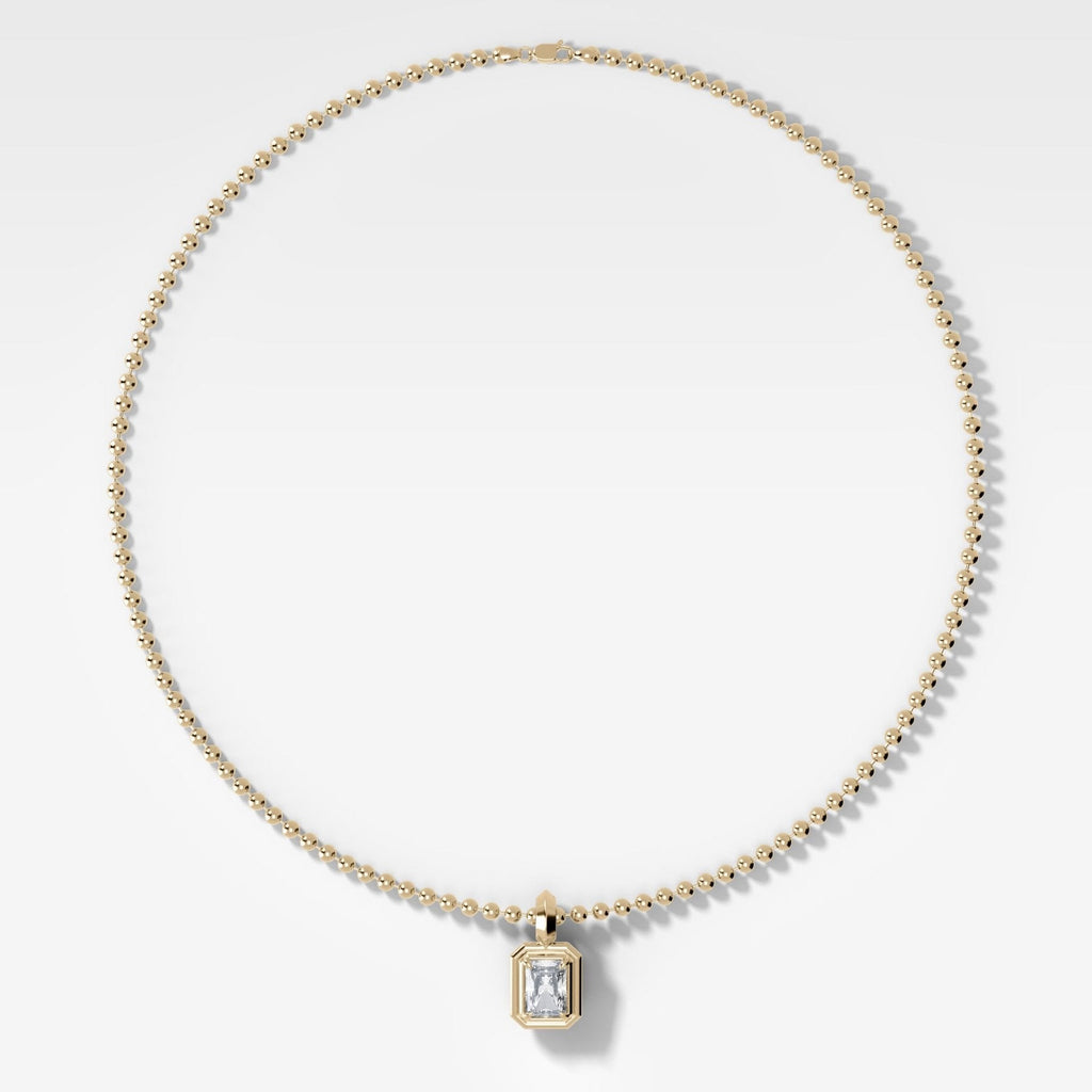 Double Bezel Elongated Radiant Attachable Diamond Pendant With Beaded Chain (3mm)