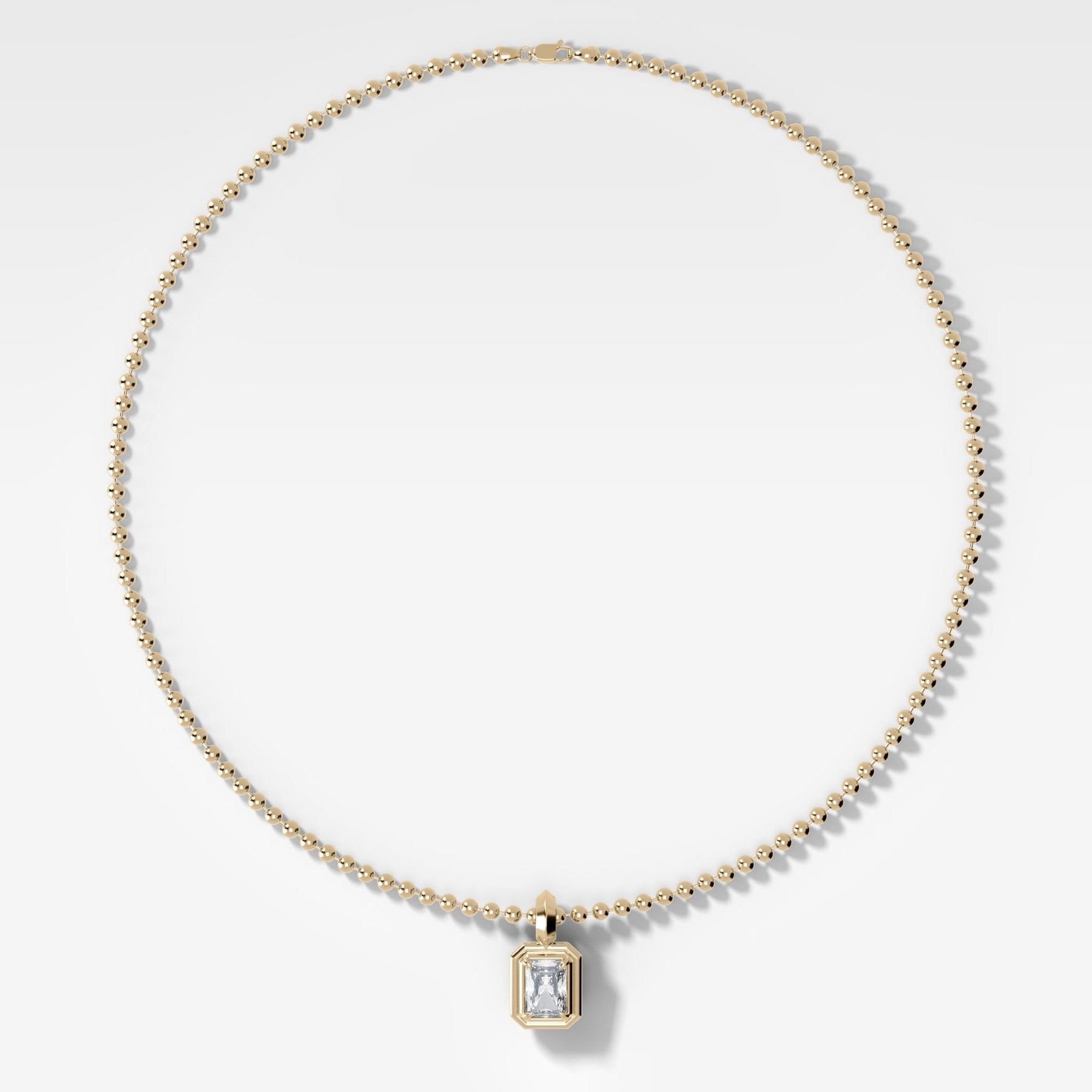 Double Bezel Elongated Radiant Attachable Diamond Pendant With Beaded Chain (3mm)