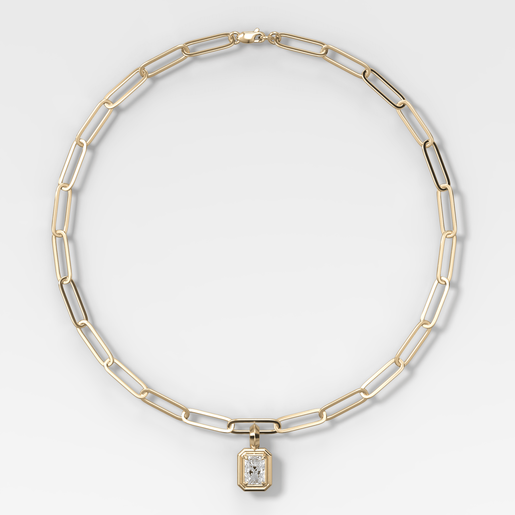 Double Bezel Elongated Radiant Attachable Diamond Pendant With Paperclip Chain (6.2mm)
