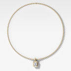 Double Bezel Emerald Attachable Diamond Pendant With Beaded Chain (3mm)