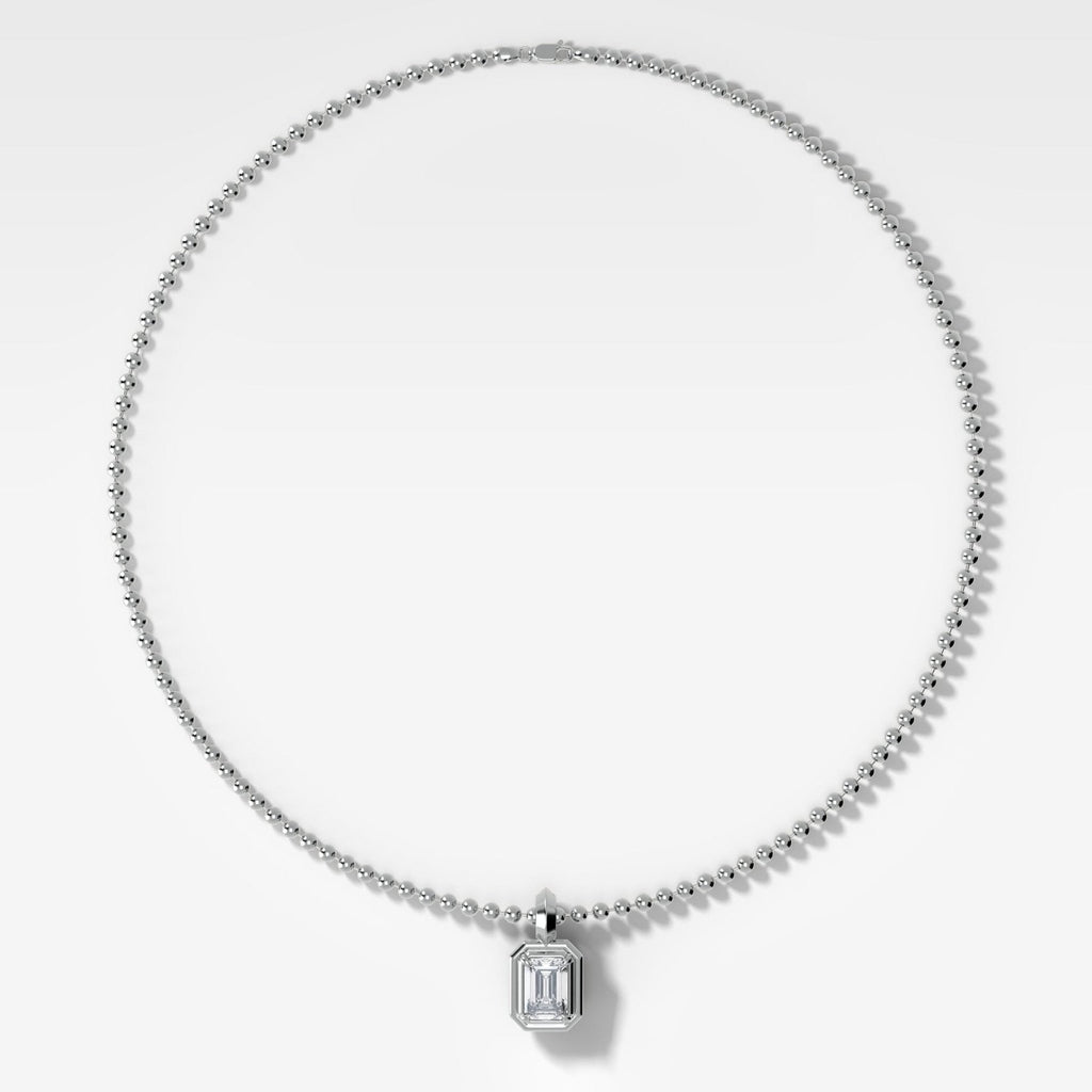 Double Bezel Emerald Attachable Diamond Pendant With Beaded Chain (3mm)