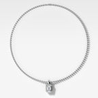 Double Bezel Emerald Attachable Diamond Pendant With Beaded Chain (3mm)