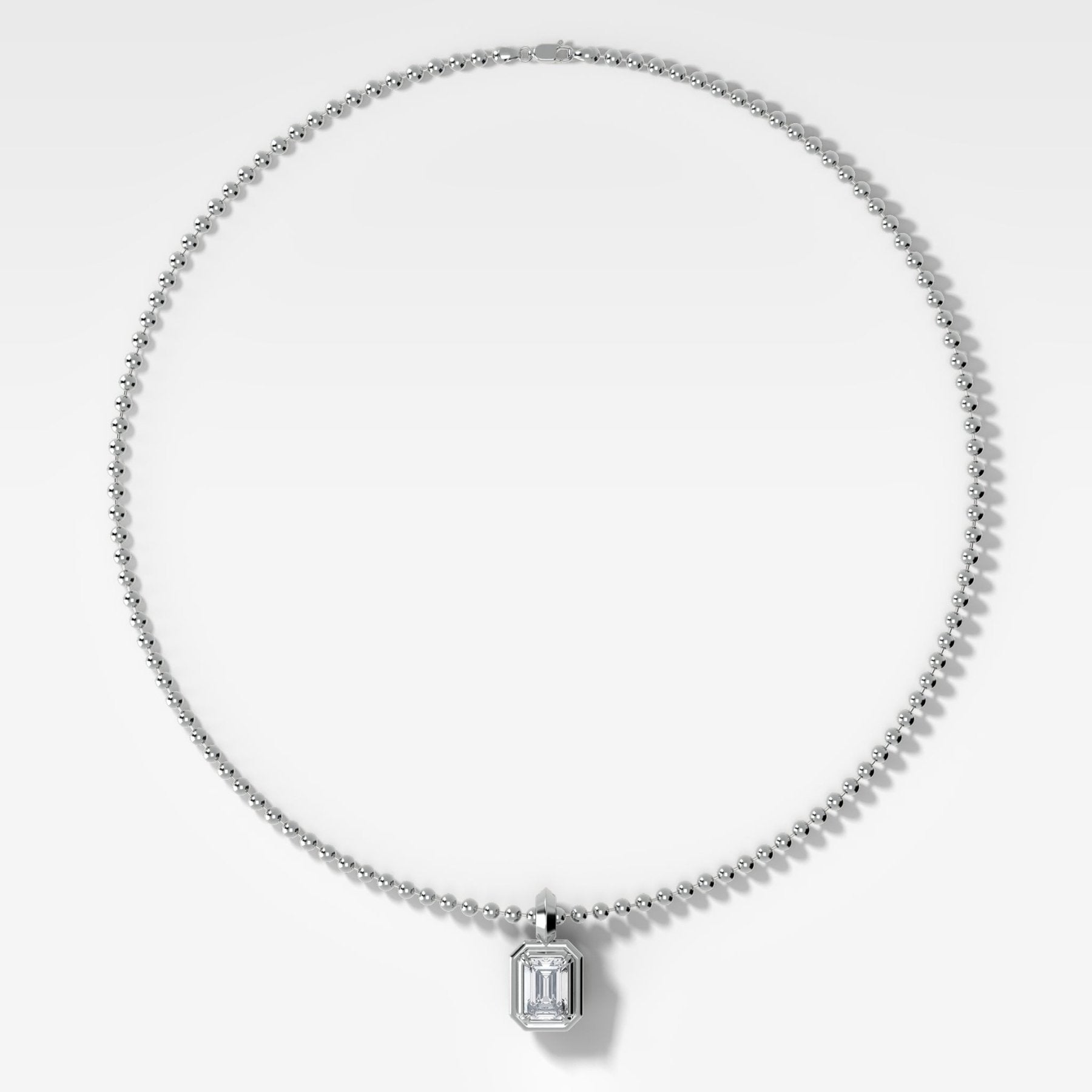 Double Bezel Emerald Attachable Diamond Pendant With Beaded Chain (3mm)