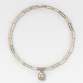 Double Bezel Emerald Attachable Diamond Pendant With Paperclip Chain (6.2mm)