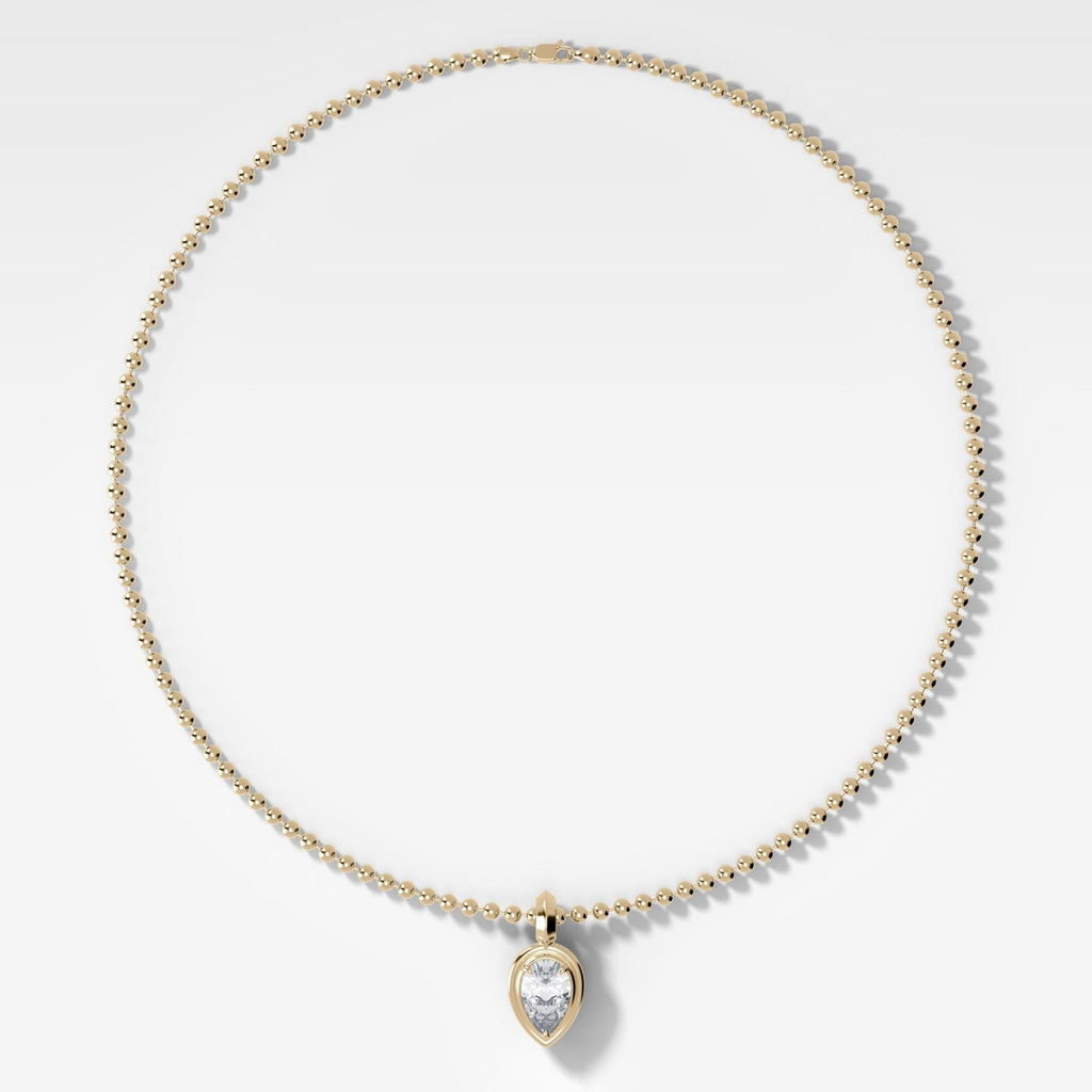 Double Bezel Flipped Pear Attachable Diamond Pendant With Beaded Chain (3mm)
