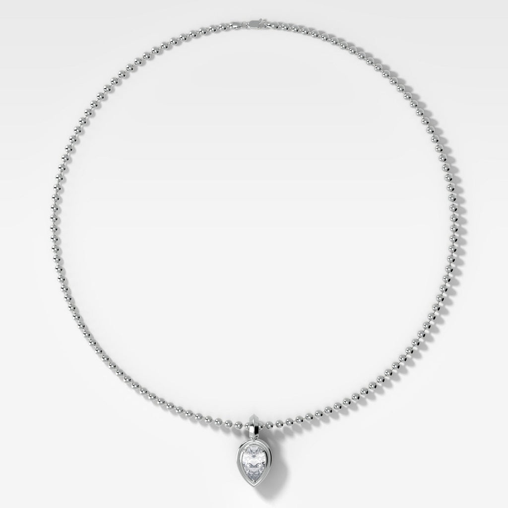 Double Bezel Flipped Pear Attachable Diamond Pendant With Beaded Chain (3mm)