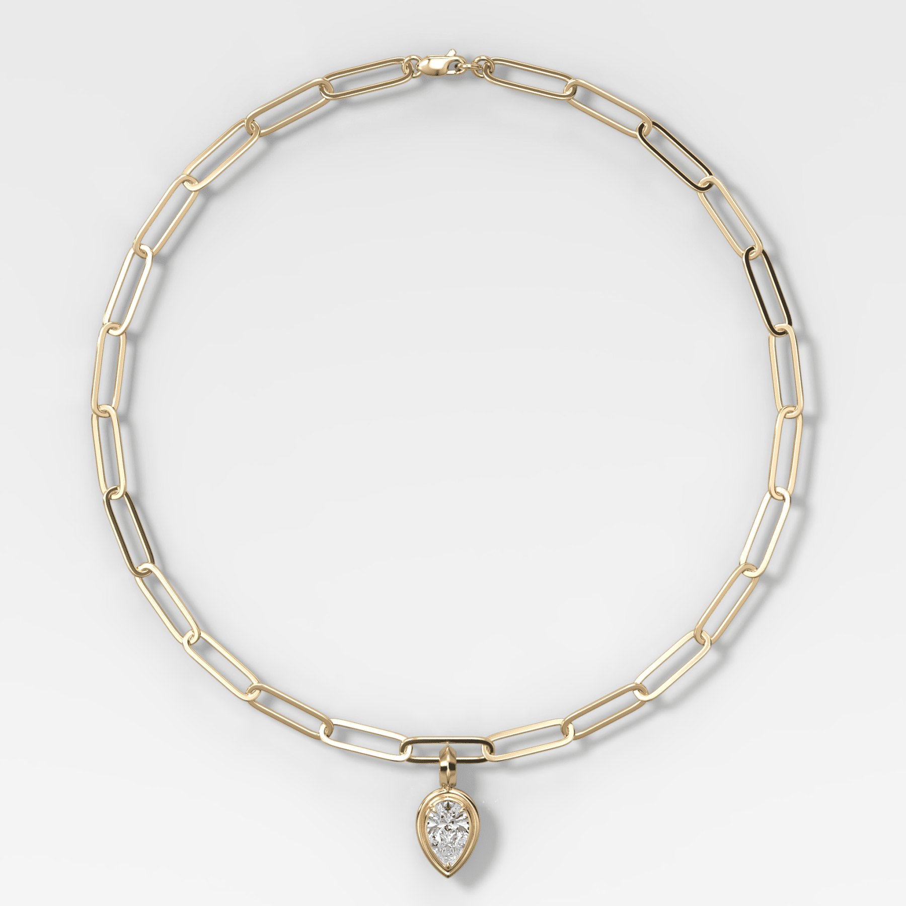 Double Bezel Flipped Pear Attachable Diamond Pendant With Paperclip Chain (6.2mm)