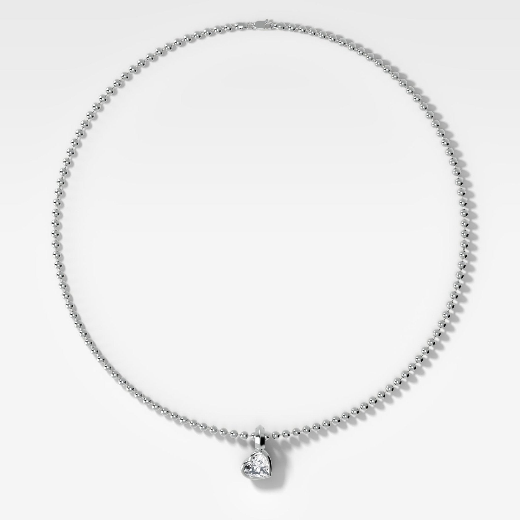 Double Bezel Heart Attachable Diamond Pendant With Beaded Chain (3mm)